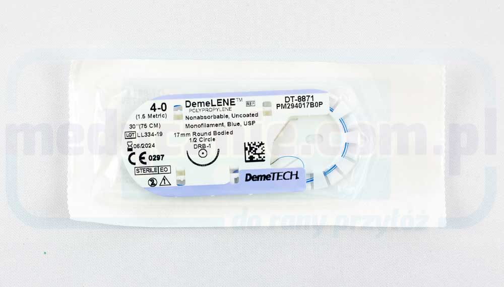Nić Chirurgiczna DEMELON (niewchłanialna) 6/0 45cm czarna z odwrotnie tnącą igłą 3/8 16mm DEMETECH 1 szt